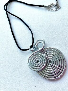 Artisan Silver Spiral Double Pendant Necklace on Black Cord